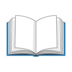 Open hardcover book with a blue cover and blank white pages isolated illustration.