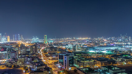 Obraz premium View of new modern buildings in luxury Dubai city, United Arab Emirates Timelapse Aerial