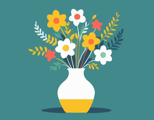 Flower Vase Vector Illustration – Colorful Floral Arrangement in Pot

