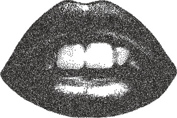 Mouth smile retro y2k stipple design lip halftone brutalist urban vector png with clear background, tongue 2000s photocopy grunge tattoo gen z effect