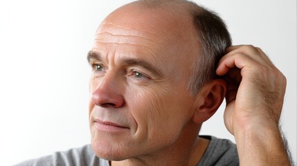 Obraz premium Hair loss concern: follicle damage, scalp disorder, strand breakage, bald patch, thinning crown, root weakness, hairline recession, texture shift, shedding issue, dermal condition, density change