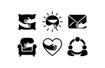 solid icon isolated hugs pillow corner hugs warmth glow hugs envelope icon hugs comfort cushion hugs heart out hugs group circle