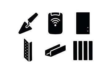 solid icon isolated wall plaster trowel wall stud finder wall drywall sheet wall corner bead wall furring channel wall lathe strip