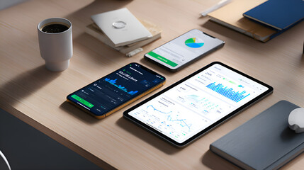 Marketing expert analyzing graphs and charts on multiple devices