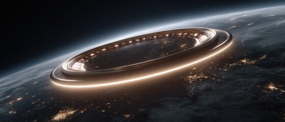 Massive digital roulette wheel orbiting earth in futuristic space casino setting © Богдан Скрипник