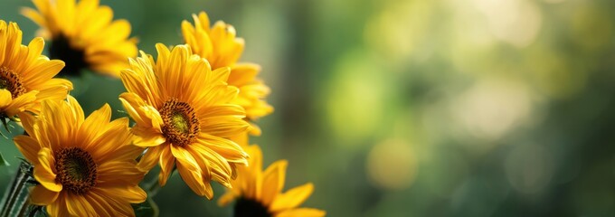 yellow sunflowers with a blurred green background, with space on the right side for text Generative AI