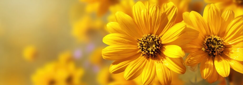 Yellow sunflowers with a blurred background, banner design Generative AI