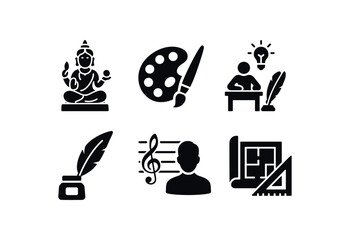 solid icon isolated creator deity statue creator artist palette creator inventor desk creator author quill creator composer staff creator architect print