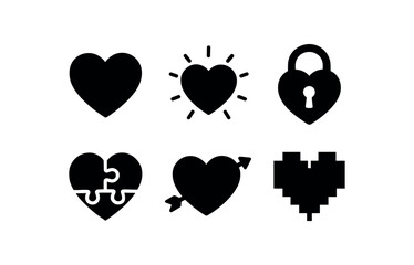 solid icon isolated heart (icons): heart glowing heart heart lock heart puzzle heart arrow piel heart