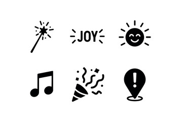 solid icon isolated Joy sparkler wand Joy laughter Joy radiant aura Joy music notes Joy surprise streamers Joy thrill marker