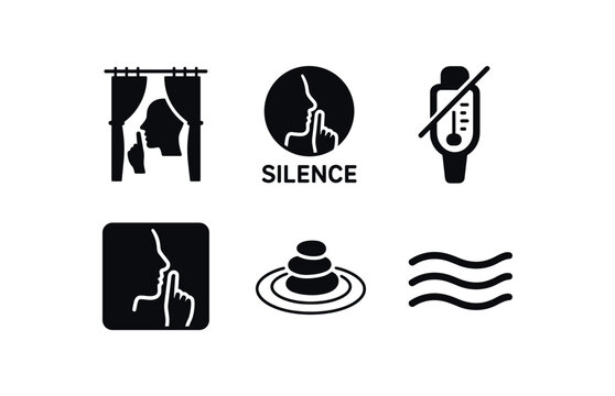 solid icon isolated silence hush curtain silence quiet zone silence noise meter silence void space silence zen garden silence calm current