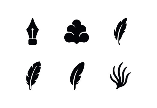 solid icon isolated quill pen tip down jacket filling feather boa strand f plume assembly calamus shaft section vane hooklet cluster