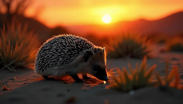 European hedgehog drinking dew from leaves