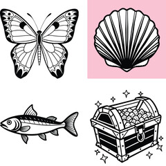 Obraz premium Vector art of a black and white illustration of a butterfly with intricate wing patterns isolated on a white background