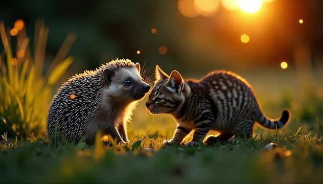 European hedgehog fighting off predators