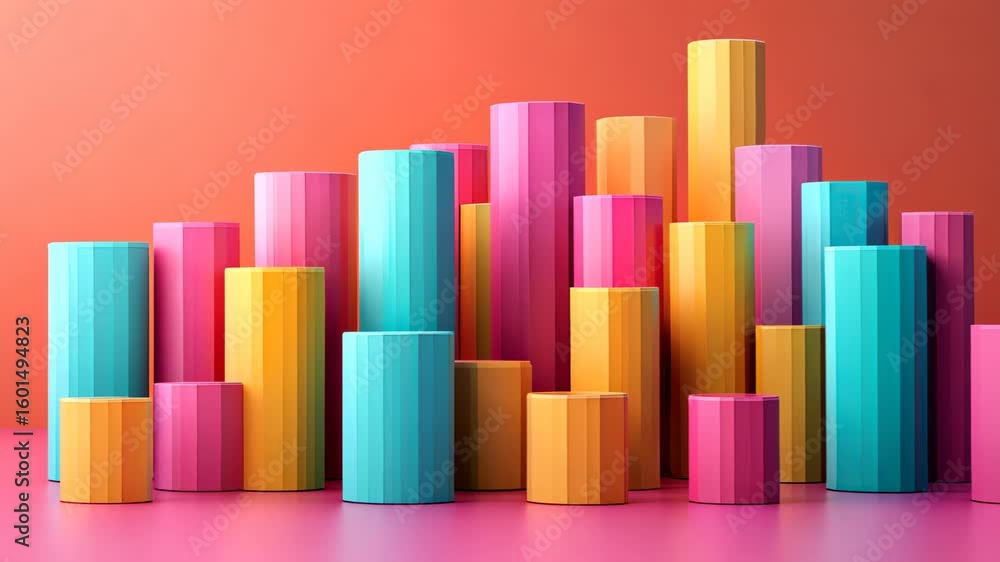 Poster vibrant pillar: abstract geometric forms, in an array of vivid colors, create a visual symphony of s