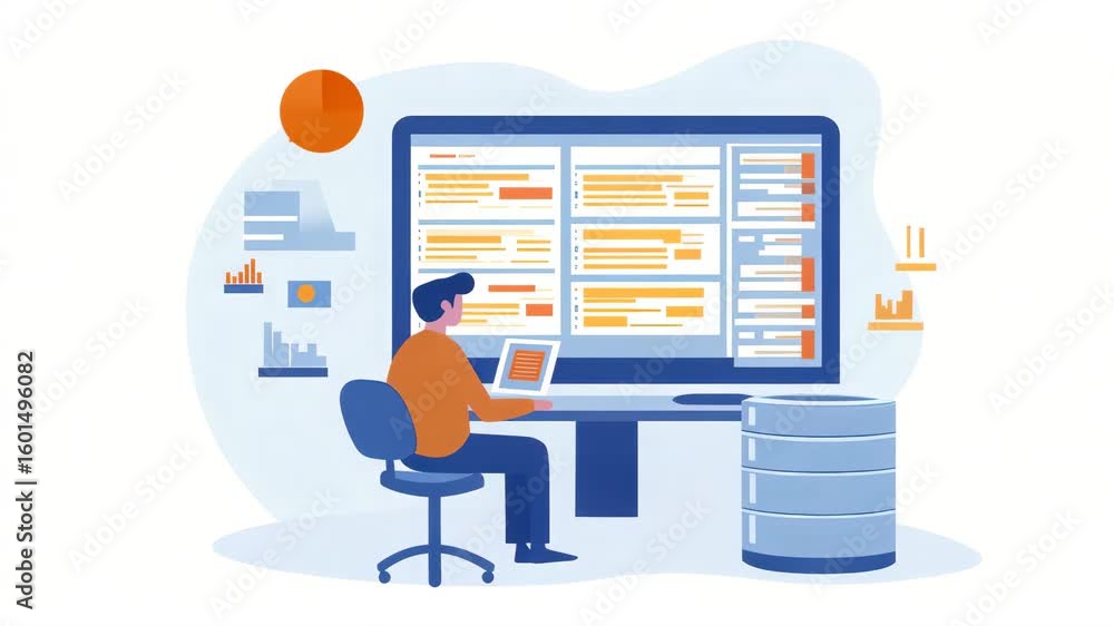 Poster data analysis workflow, office work concept design, illustration data management workflow, modern
