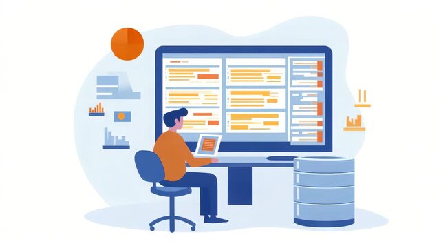 Data analysis workflow, office work concept design, illustration data management workflow, modern