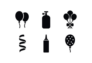 solid icon isolated balloons (supplies): late balloons helium tank balloon bouquet colorful ribbon balloon pump confetti balloon