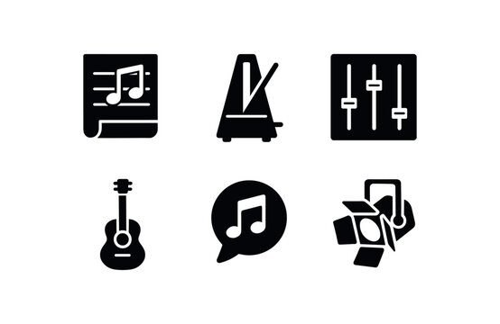solid icon isolated musical score metronome tick miing console acoustic guitar vocal track stage spot