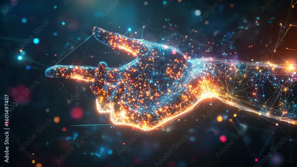 Aufkleber abstract digital hand animation with glowing particles and futuristic network connection