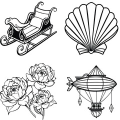 Vector art of a detailed line drawing of a vintage sleigh isolated on white background