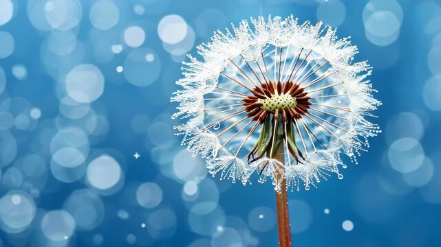 Dandelion's Dream: A single dandelion seedhead, pristine white, stands gracefully against a mesmerizing backdrop of soft, dreamy bokeh, evoking feelings of peace and beauty. 
