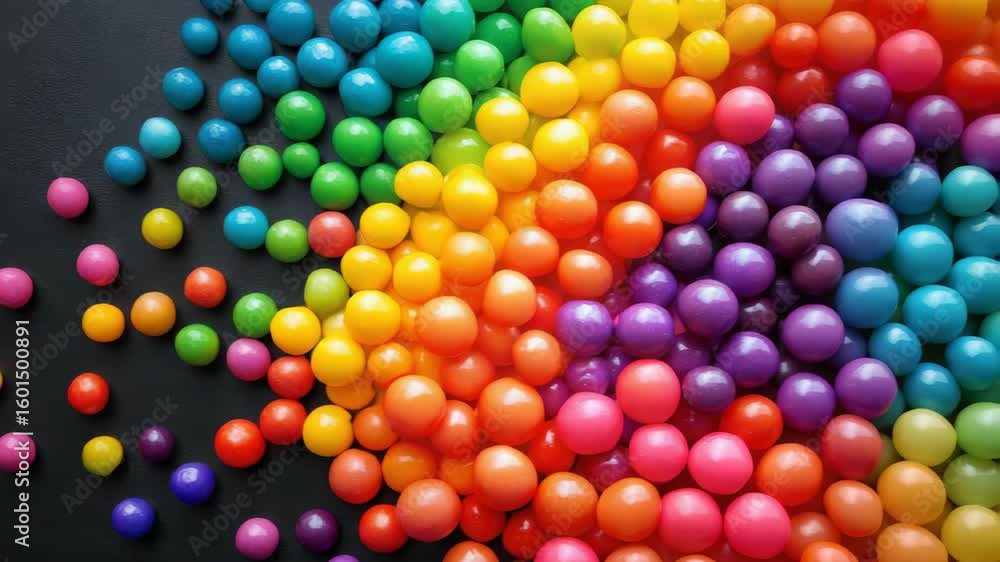 Poster colorful balls background animation with rainbow gradient transition on a black surface