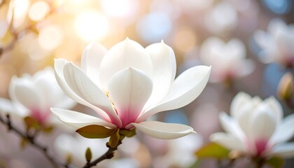 Fototapeta premium Soft-focus magnolia blossoms in spring sunshine
