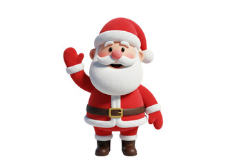 PNG cut out isolated background. A cute 3D render of a Santa Claus character with a soft, fleecy texture. 