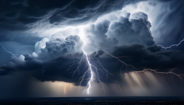 big storm in the sky sky background with cumulonimbus clouds lightning and rain bad weather hurricane sky with grey clouds dark clouds - Powered by Adobe
