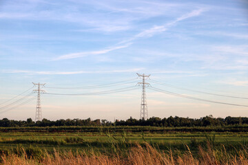 Meadows and fields in Park hitland between Capelle and Nieuwerkerk aan den IJssel in evening sun