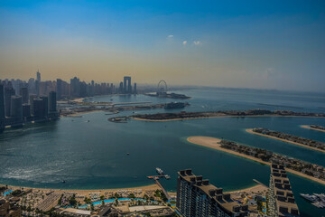 Dubai marina urban skyline aerial view from palm jumeirah