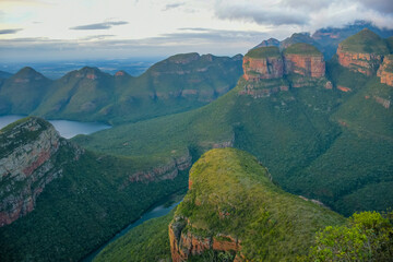 Blyde River Canyon with Three Rondavels peak, view of canyon with Blyde River in Mpumalanga south africa