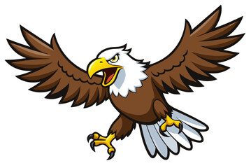 Obraz premium A vector cartoon illustration shows a bald eagle in flight, with a red ribbon and a blank sign clutched in its beak