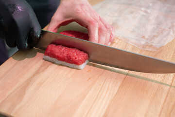 Organic meat sushi. Meat sushi recipe. Step by step preparation. Mixed tray of your choice.