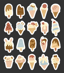 Ice cream dessert set in scandinavian style with creamy frozen snack food for tasty summer treat and refreshing dairy enjoyment and for your illustration and creative designs projects