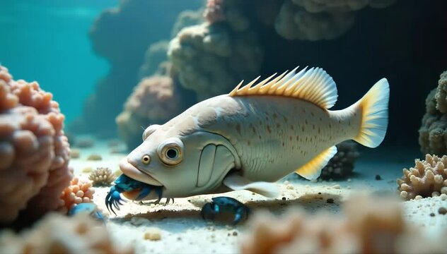 Flatfish eating small crabs