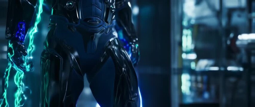Futuristic armor with glowing energy patterns