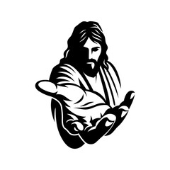 Jesus Reaching Hand Silhouette | Christian Faith Vector | Spiritual God Clipart Illustration