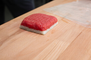 Organic meat sushi. Meat sushi recipe. Step by step preparation. Mixed tray of your choice.