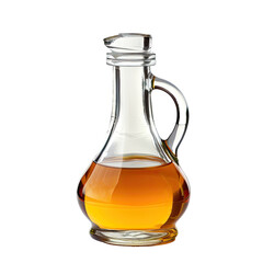 Clear glass oil jug, amber liquid inside