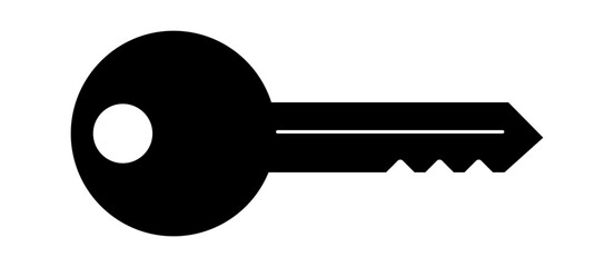 A simple black key silhouette on a clean white background, symbolizing security and access.