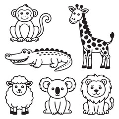 Naklejka premium Collection of cute cartoon animals isolated on white background
