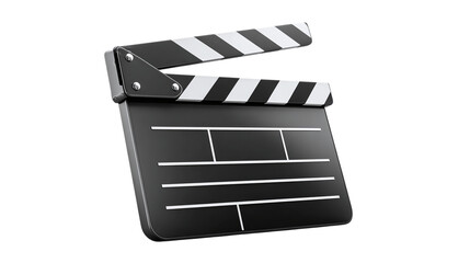 Movie clapperboard in 3D cartoon design, classic black-and-white board. isolated on transparent background 