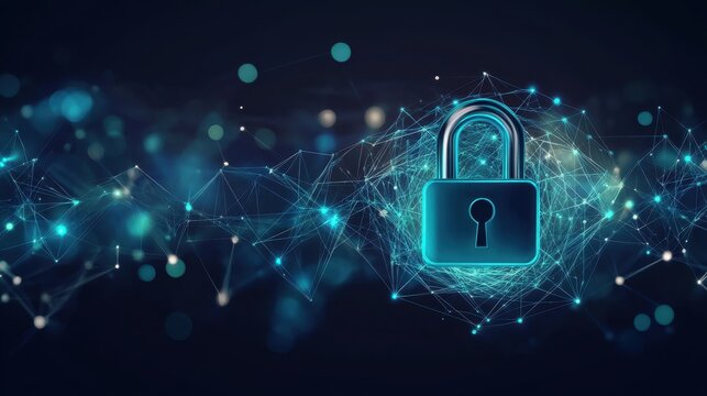 Glowing digital padlock symbolizes cybersecurity and data protection in interconnected network