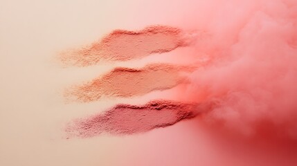 Cosmetic powder swatches on cream background with cloud of color, makeup texture