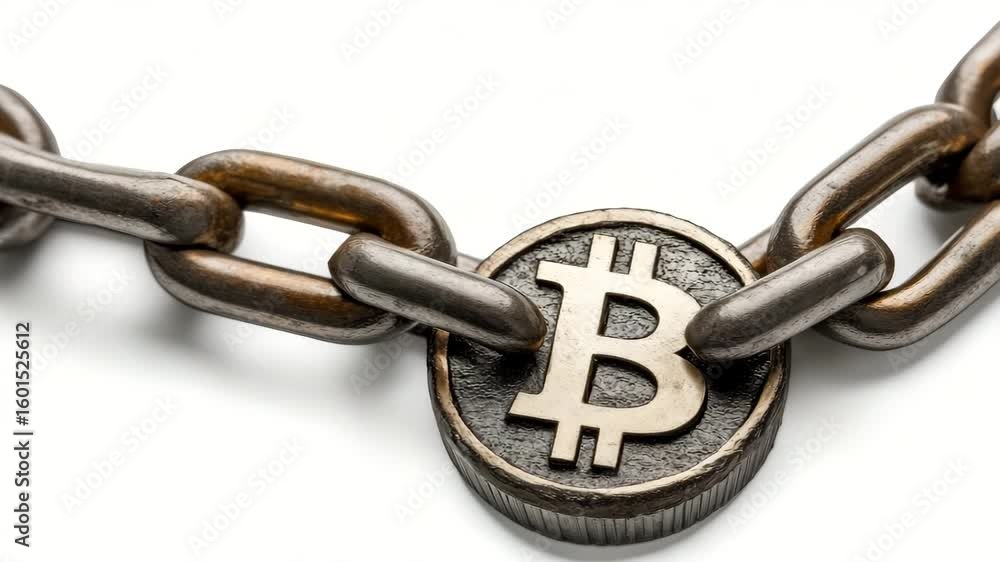 Poster conceptual bitcoin chain illustration, digital currency security and blockchain technology