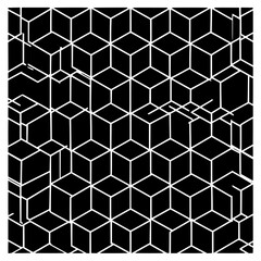 White isometric cube pattern on a black background creating an abstract visual illusion effect that repeats