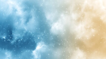Dreamy sky background with stars and clouds in blue, white and yellow colors illustration